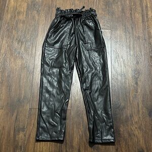 Btween Black Faux Leather Elastic Band Pocket Jogger Pants 7